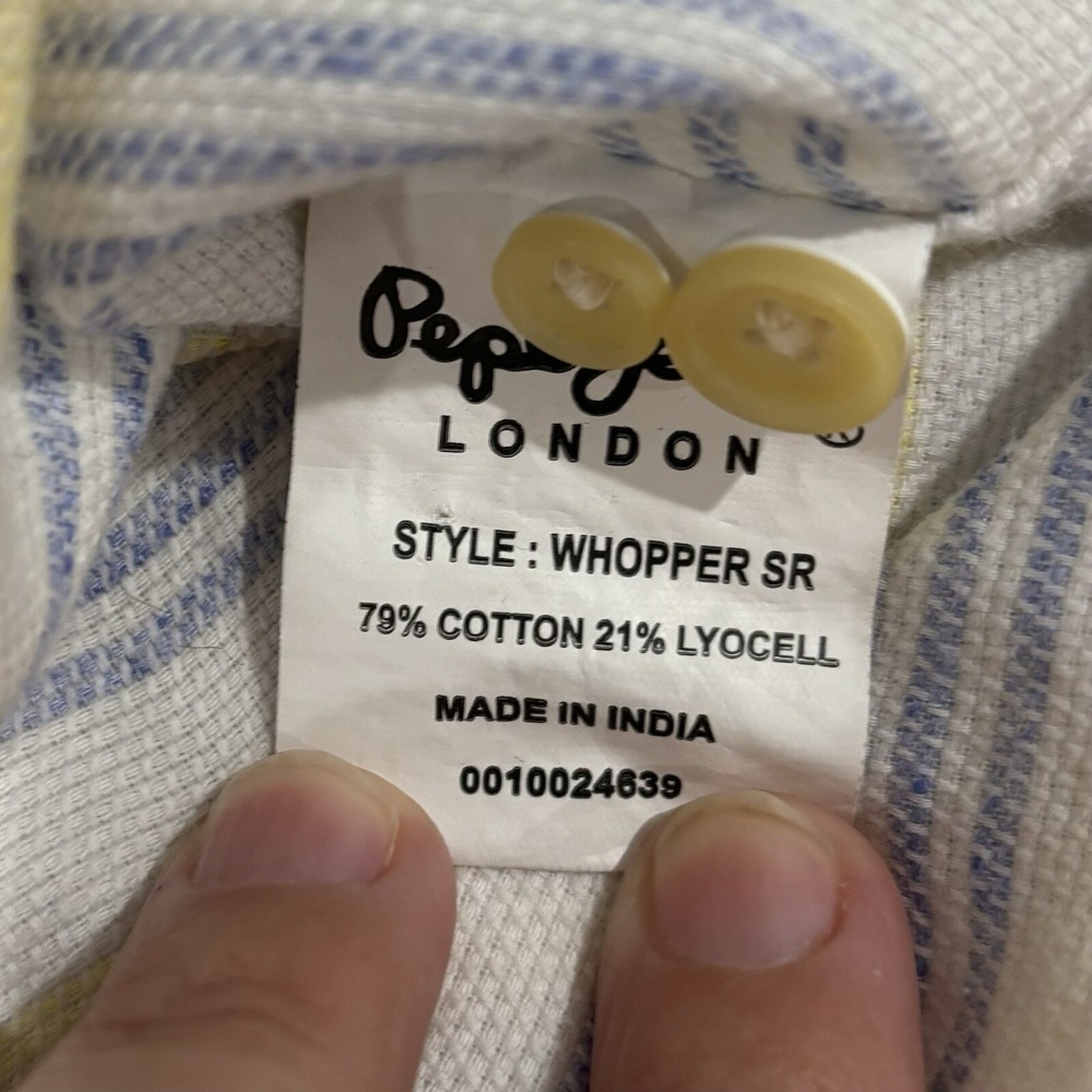 Pepe Jeans Whopper Sr Blue Yellow Striped Long Sleeve Button Down Men's Shirt L - Picture 9 of 10